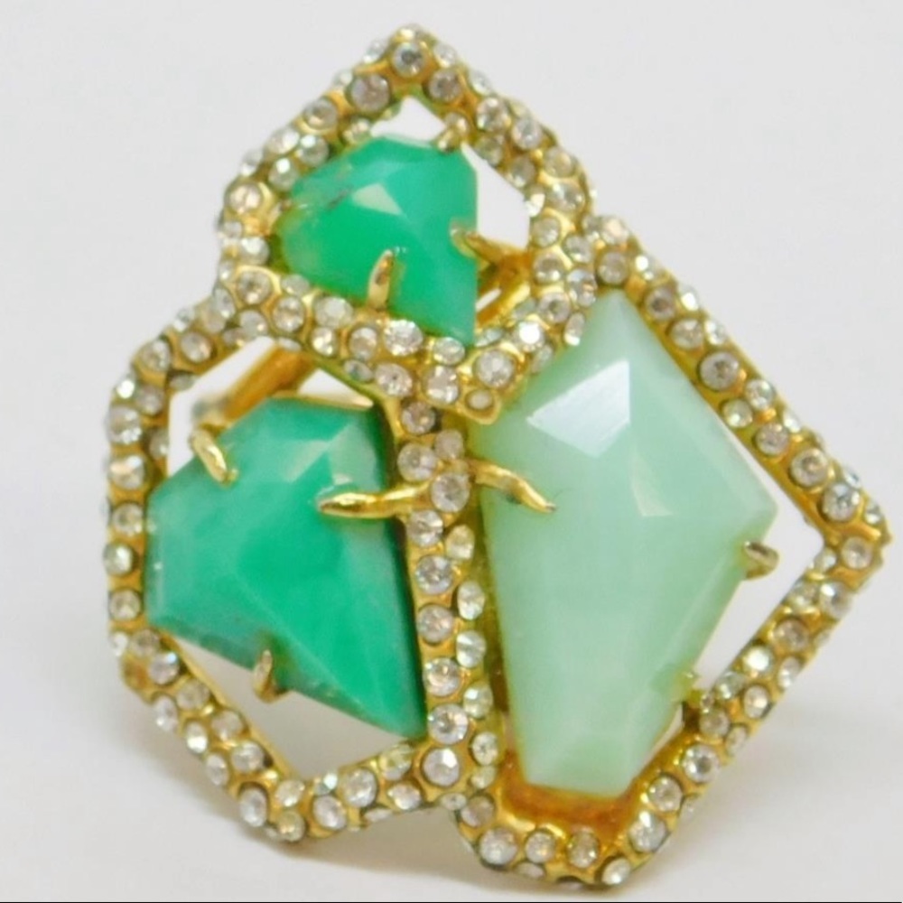 Alexis Bittar Goldtone Chrysoprase Statement Ring 14g, 5.5 size